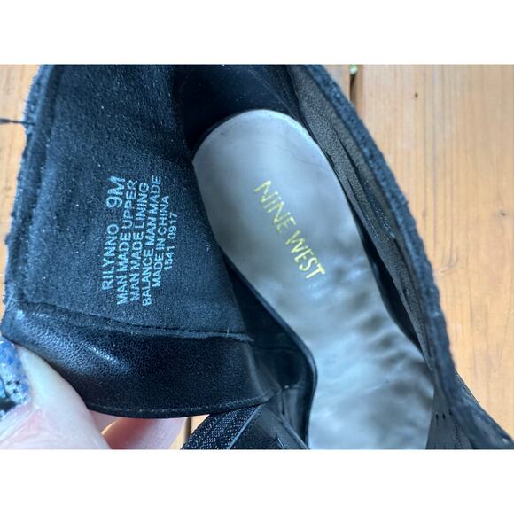 Nine West RILYNNO Black Heels Ankle Peep-Toe - Black Sparkly - Women's US 9 - Picture 5 of 6